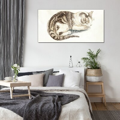 Sleepy cat on white background Wall art on glass