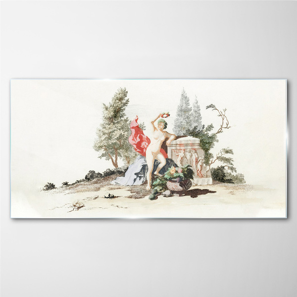 Mythological scene with fruit Glass art print