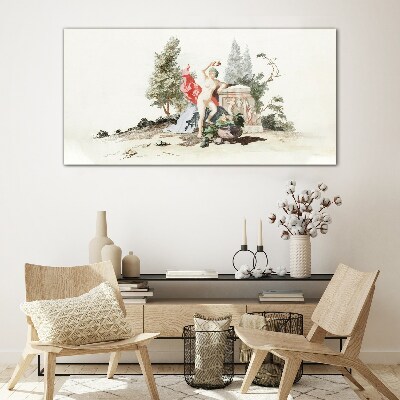 Mythological scene with fruit Glass art print