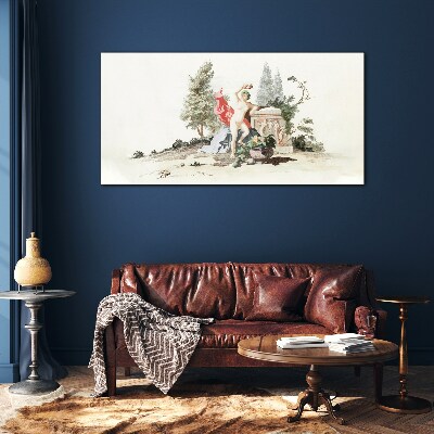 Mythological scene with fruit Glass art print