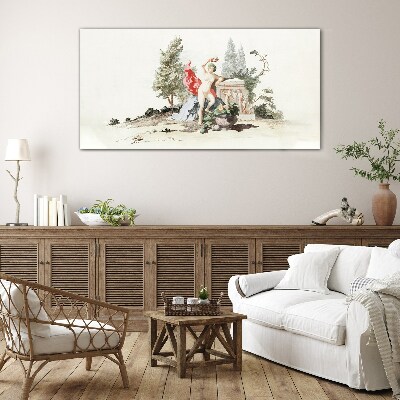 Mythological scene with fruit Glass art print