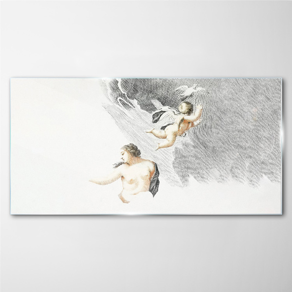 Angels in the clouds Wall art on glass