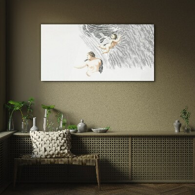 Angels in the clouds Wall art on glass