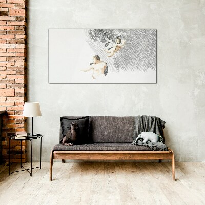 Angels in the clouds Wall art on glass