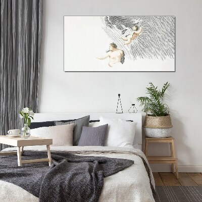 Angels in the clouds Wall art on glass