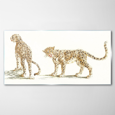 Leopards on the move Wall art on glass