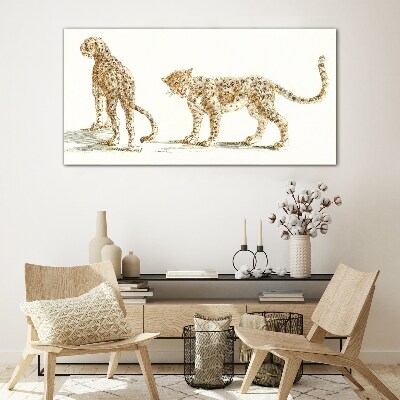 Leopards on the move Wall art on glass