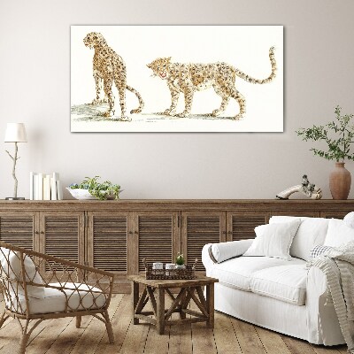 Leopards on the move Wall art on glass