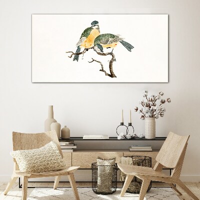 Winged friendships on a branch Glass art print
