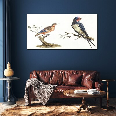 Birds on a branch Wall art on glass