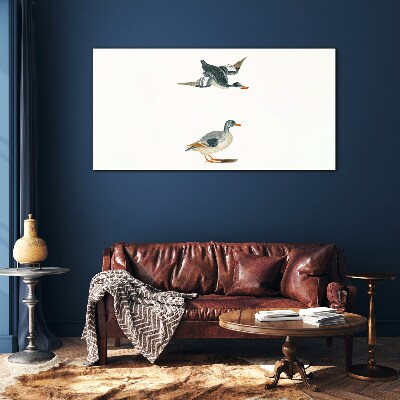 Waterbirds in flight and on the ground Glass art print