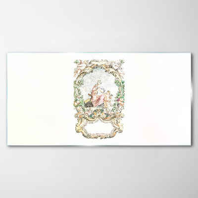 Romantic scene in a decorative frame Glass art print