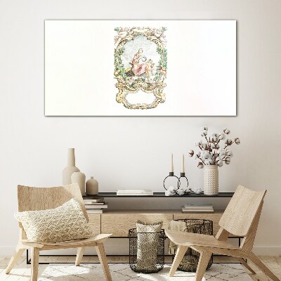 Romantic scene in a decorative frame Glass art print