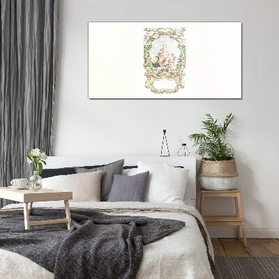 Romantic scene in a decorative frame Glass art print