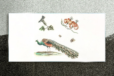 Drawing animal bird flowers Glass Print