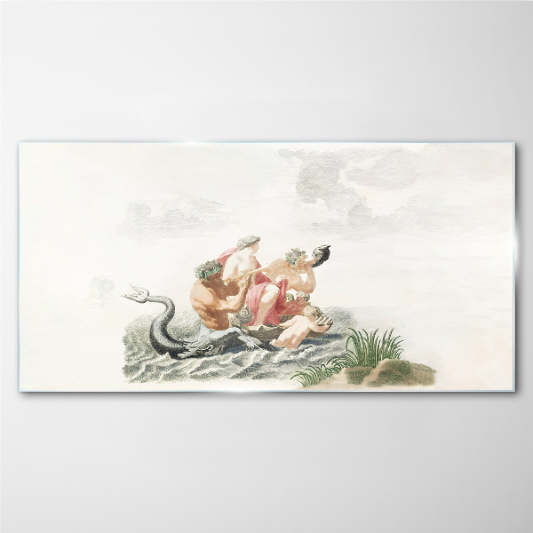 Mythical scene on the water Glass art print