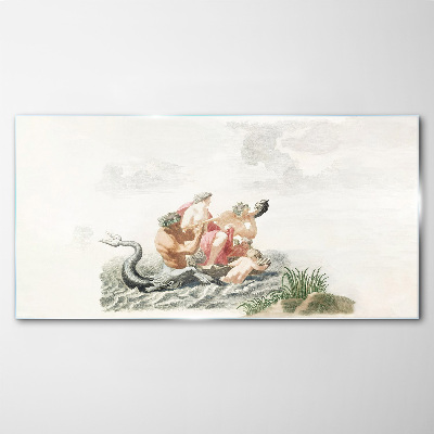 Mythical scene on the water Glass art print