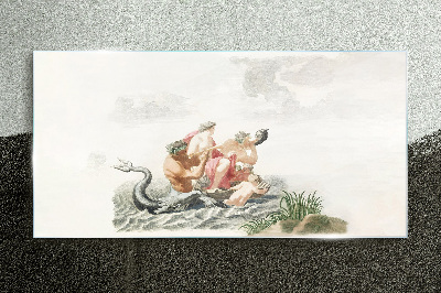 Mythical scene on the water Glass art print