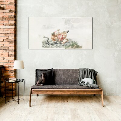 Mythical scene on the water Glass art print