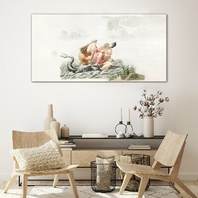 Mythical scene on the water Glass art print