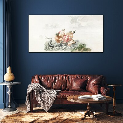 Mythical scene on the water Glass art print
