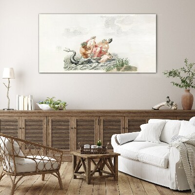 Mythical scene on the water Glass art print