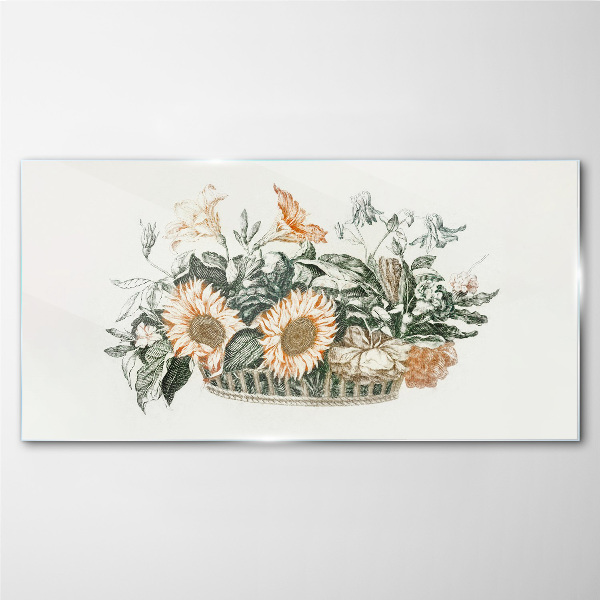 Flower bouquet in a basket Wall art on glass