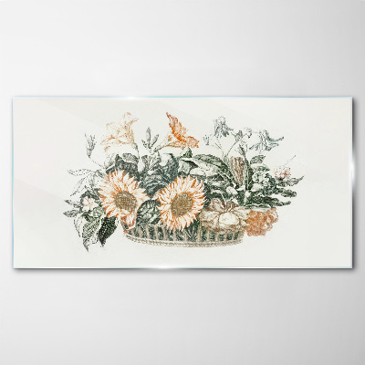 Flower bouquet in a basket Wall art on glass