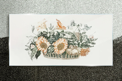Flower bouquet in a basket Wall art on glass