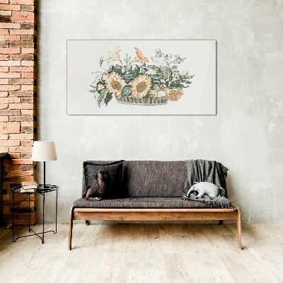 Flower bouquet in a basket Wall art on glass