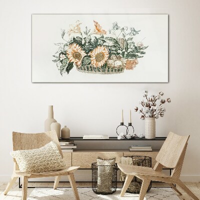 Flower bouquet in a basket Wall art on glass