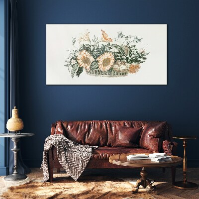 Flower bouquet in a basket Wall art on glass