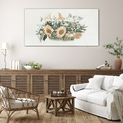 Flower bouquet in a basket Wall art on glass