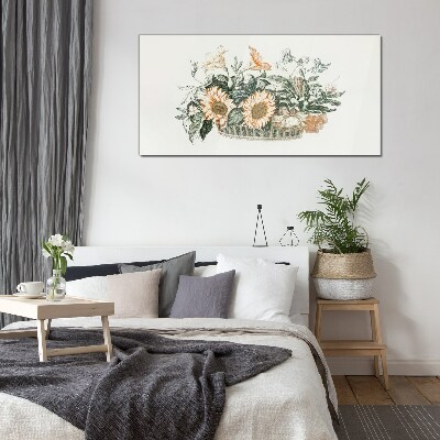 Flower bouquet in a basket Wall art on glass