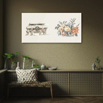 Still life with a vase and flowers Glass art print