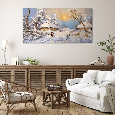 Winter rural landscape Wall art on glass