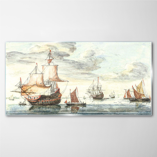 Ships ocean sea sky Glass Print