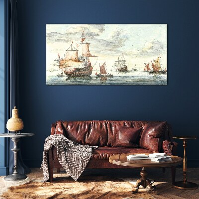 Ships ocean sea sky Glass Print