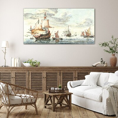 Ships ocean sea sky Glass Print