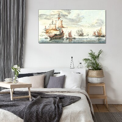 Ships ocean sea sky Glass Print