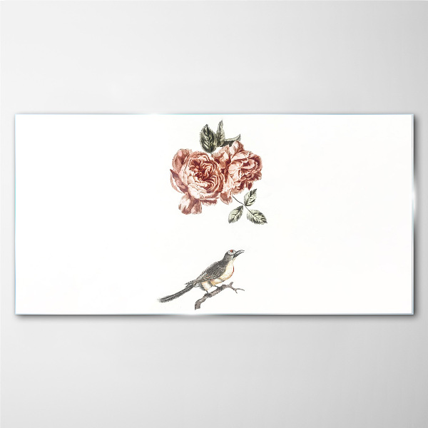 Bird and roses in harmony Wall art on glass