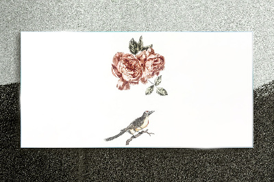 Bird and roses in harmony Wall art on glass
