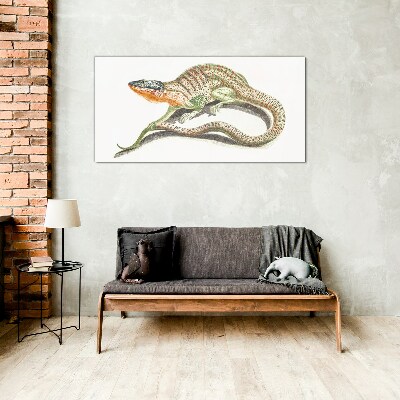 Colorful lizard in motion Glass art print