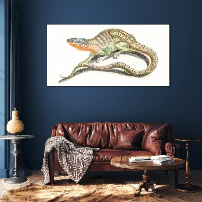 Colorful lizard in motion Glass art print