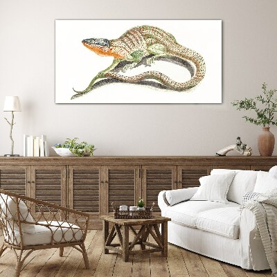 Colorful lizard in motion Glass art print