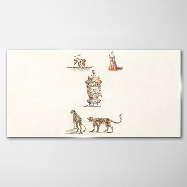 Exotic animals and a vase Wall art on glass