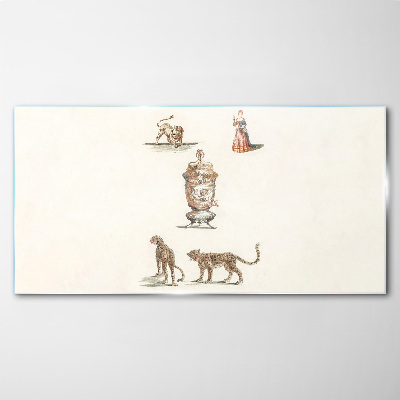 Exotic animals and a vase Wall art on glass