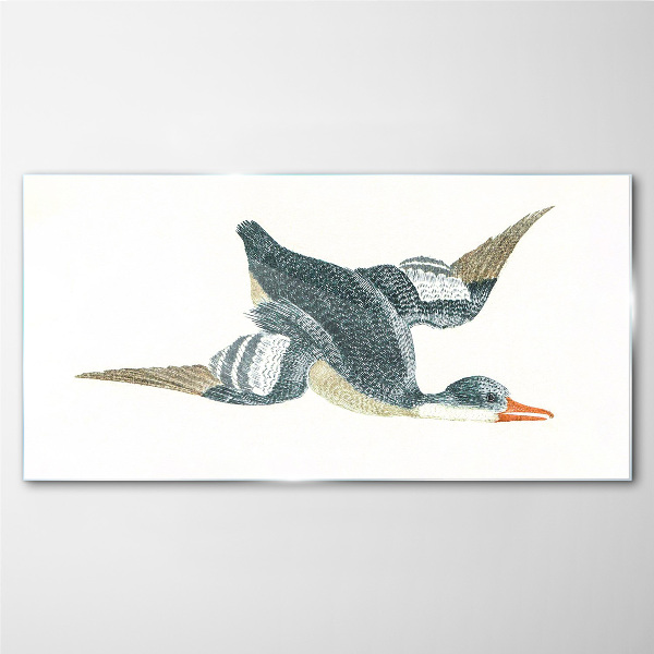 Flying duck in pastel shades Wall art on glass