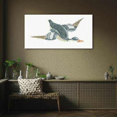 Flying duck in pastel shades Wall art on glass