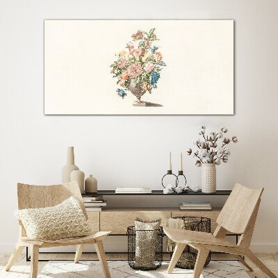 Vase with flowers in pastel colors Wall art on glass